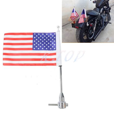 Motorcycle Chrome Rear Side Mount Flag Pole with USA Flag For Harley ...