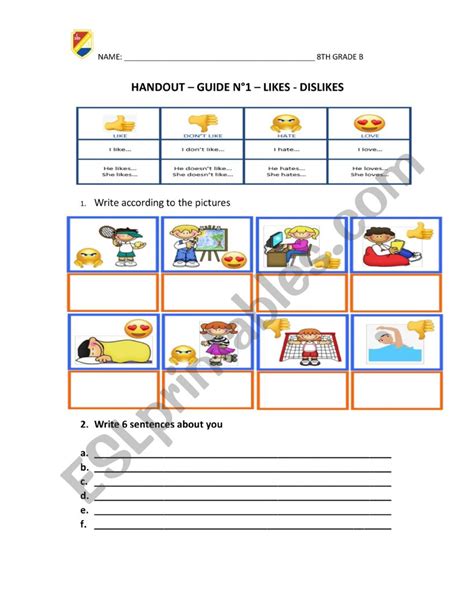 Likes Don´t Like Esl Worksheet By Robinkoliko