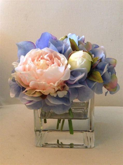 Silk Flower Arrangement Faux Flower Arrangement In Acrylic Water Blue