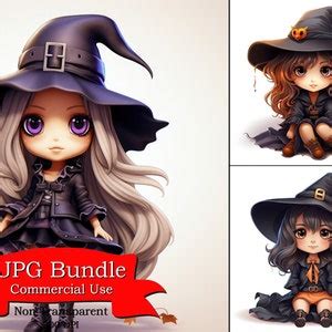 Cute Chibi Girl Witch Clipart, Chibi Witch ,halloween Clipart.digital ...