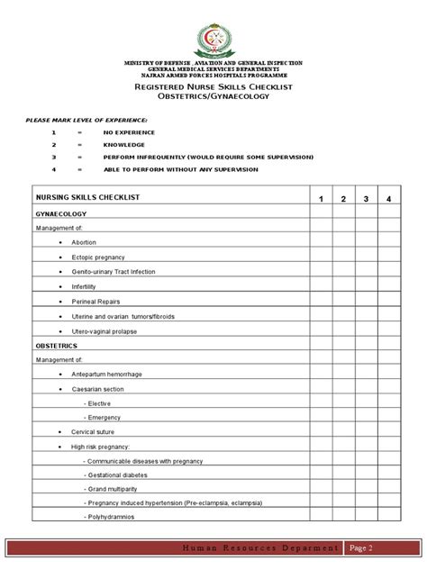 Skills Checklist Ob Gyne Obstetrics Pregnancy