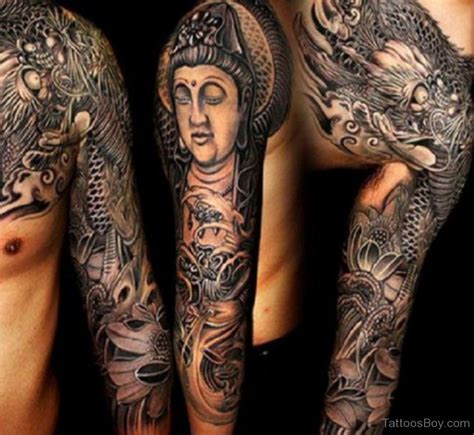 Buddhist Tattoo On Full Sleeve - Tattoos Designs