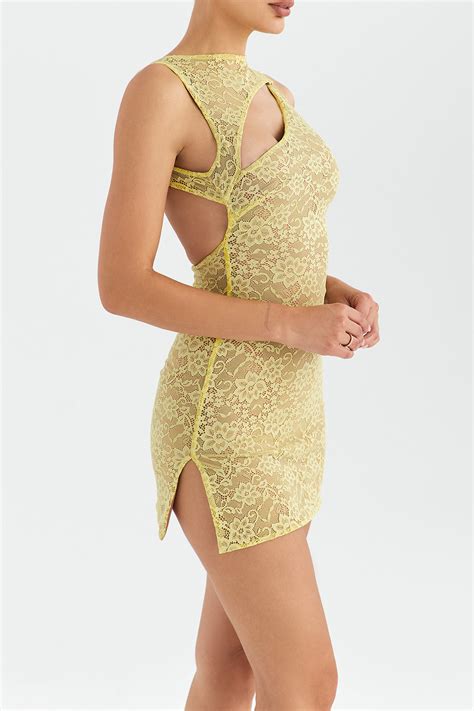 Clothing Mini Dresses Mistress Rocks Limoncello Lace Cutout Mini Dress