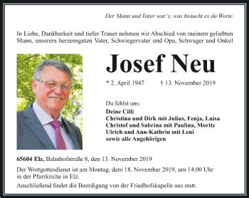 Traueranzeigen Von Josef Neu Trauer Rheinmain De