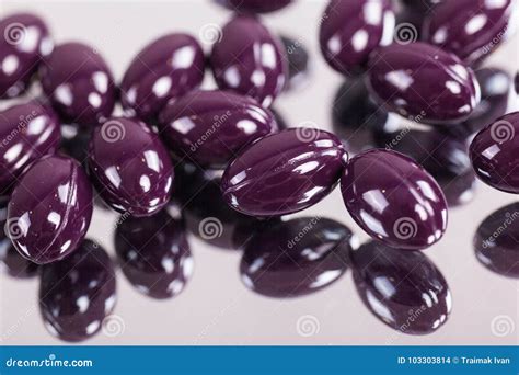 Capsules Purple Pills Closeup On Mirror Surface Stock Photo Image Of