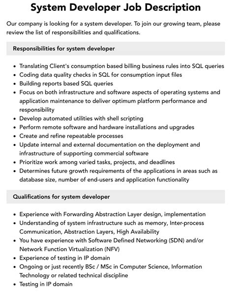 System Developer Job Description Velvet Jobs