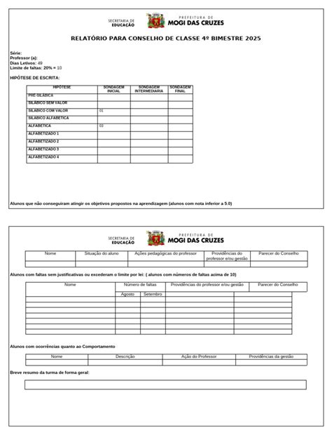 Relatório De Conselho De Classe Pronto - Relatório para Conselho de Classe - 3º Bimestre 2025 | PDF