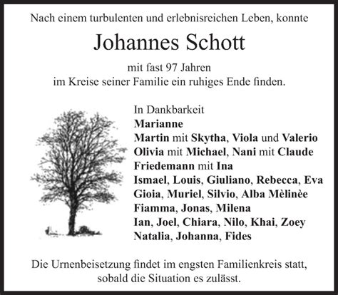 Traueranzeigen Von Johannes Schott Sz Gedenken De