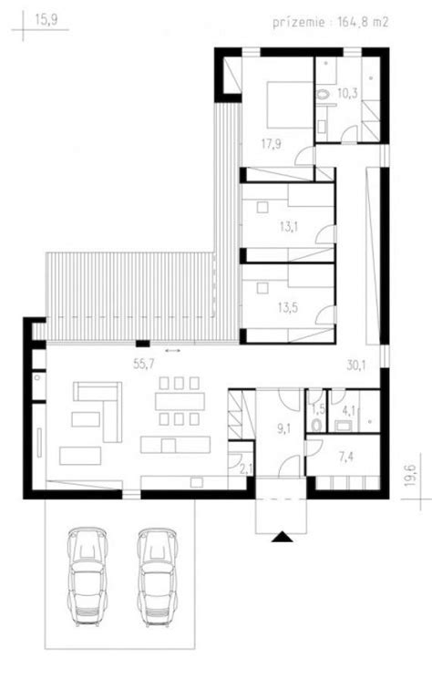 Modern L Shaped House Plan 165 Square Meters