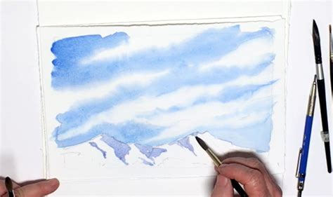 Painting A Sky With Wispy Cirrus Clouds & Snow-Capped Mountains ...