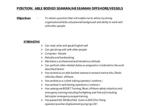 Seafarer Resume Sample Jay R Cv Ab Seaman 2 Version Williamson