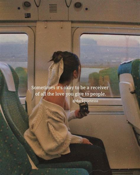 A Woman Sitting On A Train Looking Out The Window With A Quote Above Her That Reads Sometimes It