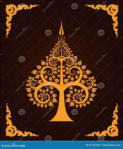 Vectoriel Bodhi Arbre Avec Couleur Or Et Motif Traditionnel