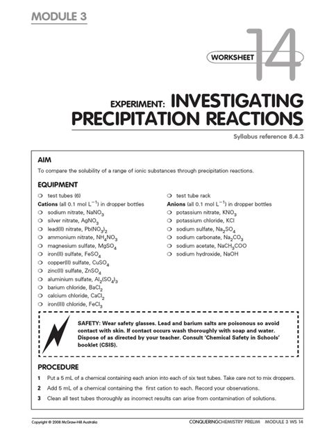 Investigating Precipitation Reactions Experiment Pdf