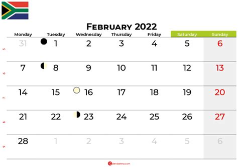 Download Free February 2022 Calendar South Africa With Holidays