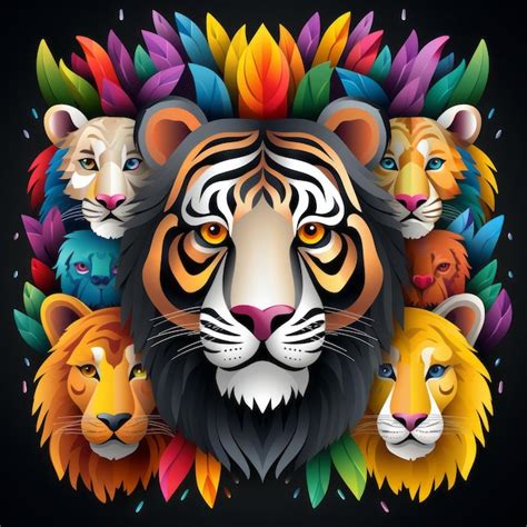 Premium Ai Image Vector Illustration Of Colorful Tigers On Black