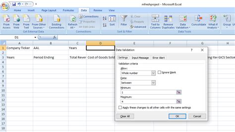 Dropdown list in Excel using data validation