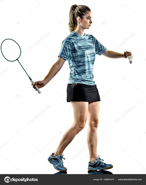 Young Teenager Girl Woman Badminton Player Isolated Stock Photo By