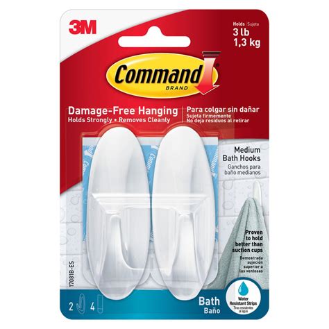 Gancho Command 3M para Baño con Tiras Impermeables Mediano x 2 unid