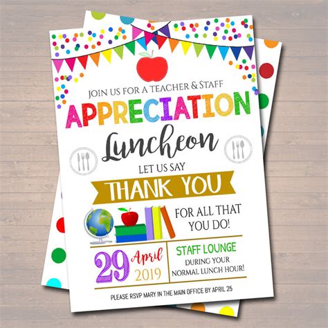 Teacher And Staff Appreciation Week Luncheon Printable Invite — Tidylady Printables