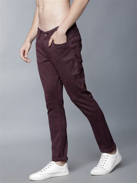 Buy Locomotive Dark Maroon Slim Fit Stretchable Jeans For Men Online At