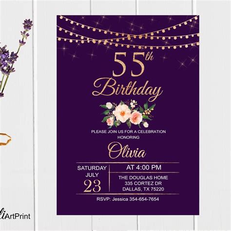 55th Birthday Invitations Etsy