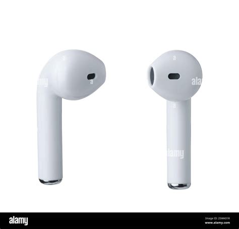 pair  white wireless earbuds isolated  white stock photo alamy