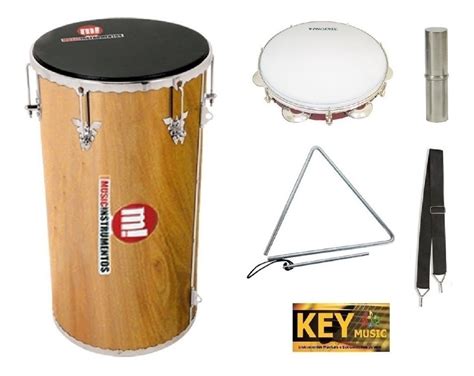 Kit Percussão Md Tan tam Pandeiro Triângulo Ganzá Talabarte Mercado