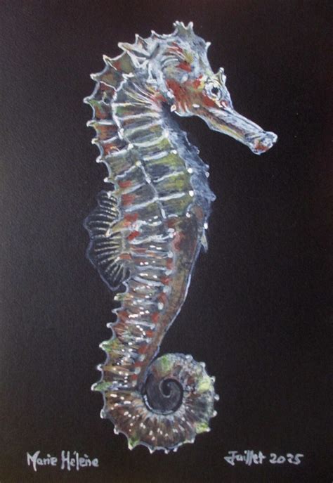 Peinture Hippocampe sur fond noir