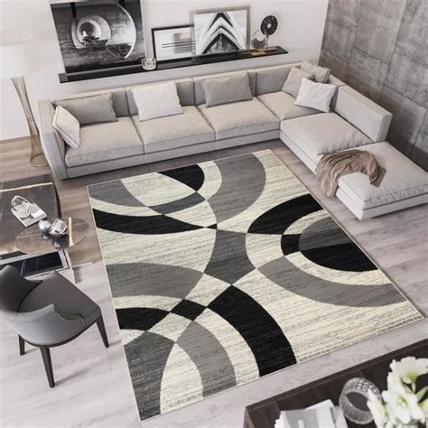 TAPISO Qmega Tapis Salon Chambre Ado Design Moderne Crème Gris Noir