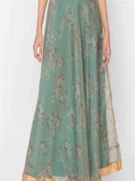 Buy Ethnicity Women Teal Blue Gold Coloured Floral Printed Flared Maxi