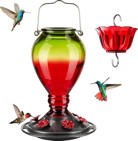 Kingsyard Glass Hummingbird Feeder 6 Bee Guard Feeding