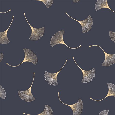 Dipinto Moderno Foglia Di Ginkgo Blu Navy E Oro Tenstickers