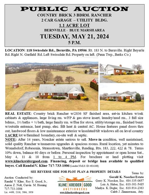 Public Auction Sale Gerald K Noecker Estate Bernville PA