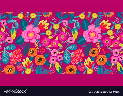 Folk Floral Seamless Pattern Modern Abstract Vector Image