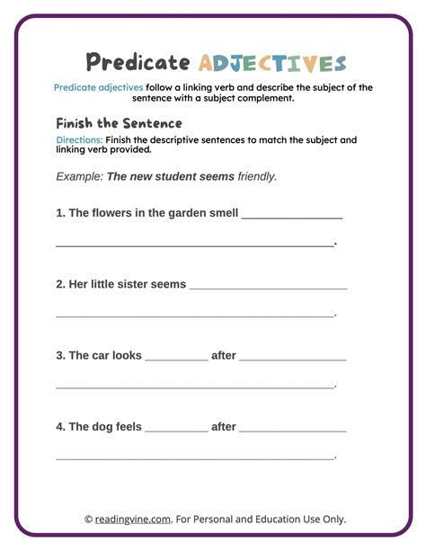 Predicate Adjectives Worksheets Readingvine