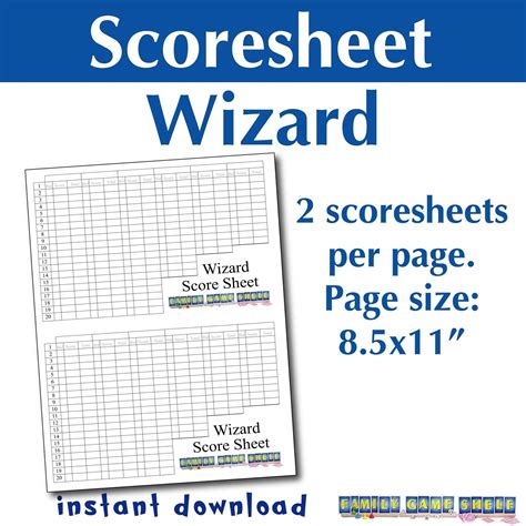 Printable Wizard Card Game Scoresheet, Score Card for Family Game Night - Etsy