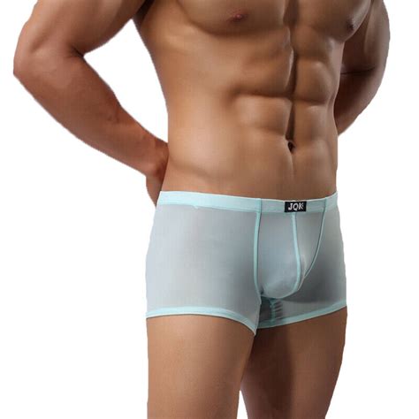 Mens Ice Silk Sheer Boxer Briefs Trunks Clever Menmode Sexy Low Waist