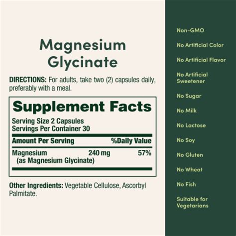 Nature's Bounty High Absorption Magnesium Glycinate Supplements, 240mg ...