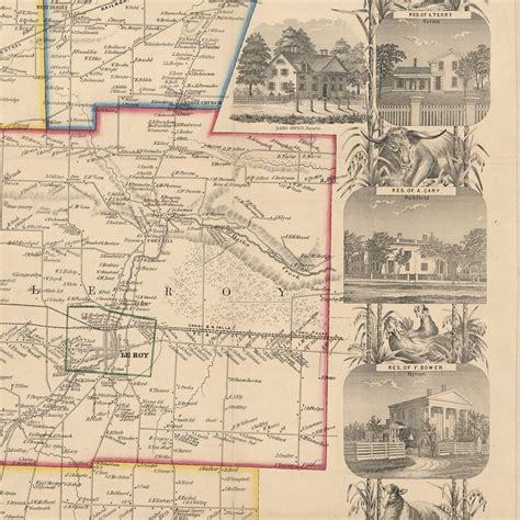 Map Of Genesee County New York Ny 1854 Home Deco Style Old Etsy