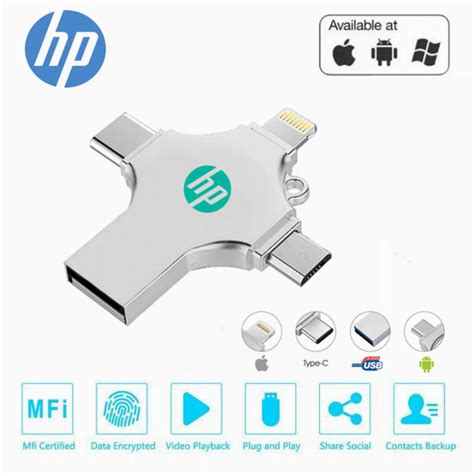 Hp Otg Usb Flash Drive 512gb 1tb Pendrive 4in1 Pen Drive For Iphone Ipad Android With Type C