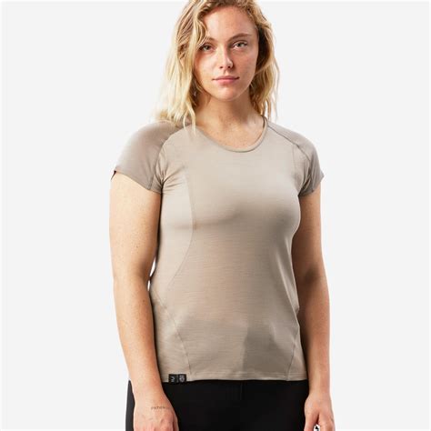 T shirt de randonnée en laine mérinos femme MT 500 Brun coriandre