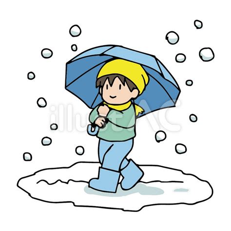 冬、雪の中傘をさして歩く子供イラスト No 22066721／無料イラストフリー素材なら「イラストac」