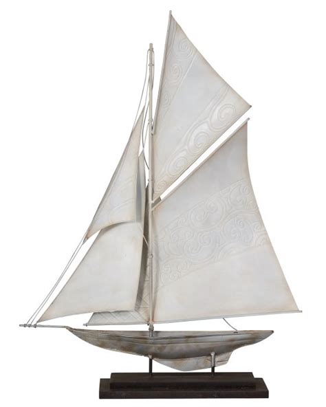 Metal Capiz Art Battened Sails Boat On Stand