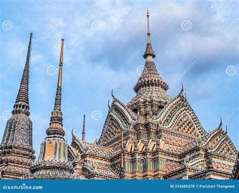 Wat Pho Temple Colourful Tiles Floral Pattern Mosaic On Pagoda Temple