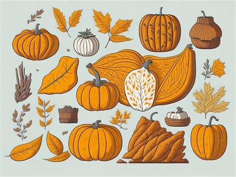 Premium Ai Image A Drawing Of A Collection Of Pumpkins And Leaves