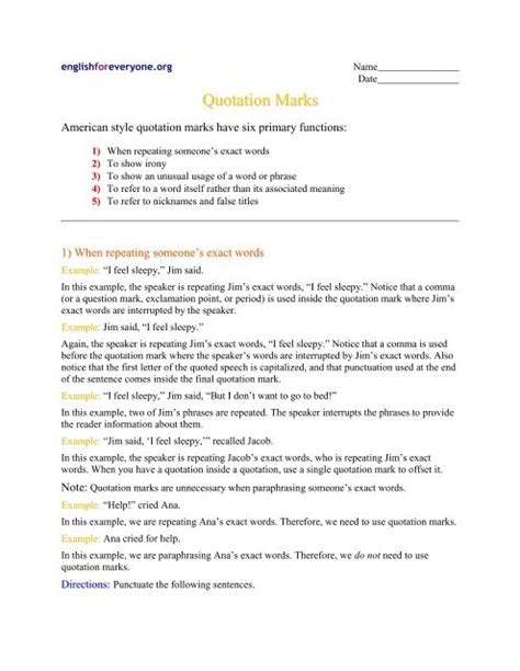 Speech Marks Quotation Marks Worksheets Easyteaching Net Quotation