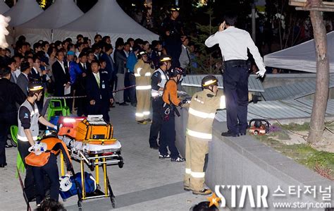 현장포토 붕괴참사로 재앙된 판교 축제 현장포미닛 공연도중 환풍구 무너져 16명 사망스타저널