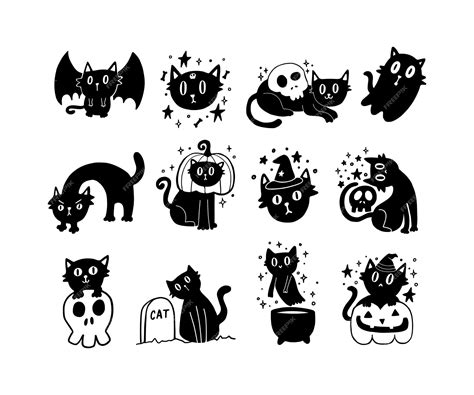 Premium Vector Set Collection Cute Black Cat Spooky Halloween Vector Illustration