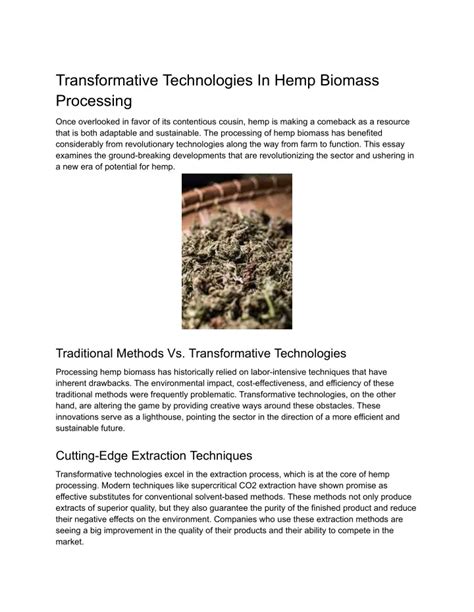 Ppt Transformative Technologies In Hemp Biomass Processing Powerpoint